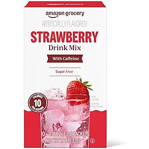Amazon Grocery, Strawberry Drink Mix with Caffeine, 10 packets, 1.1 Oz