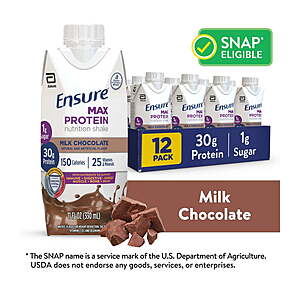 Ensure Max Protein Shake, 30g Protein, Milk Chocolate, 11 fl oz, 12 Pack x 2~$55.94 With $27.97 Walmart Cash @ Walmart~Free Store Pickup Or Delivery With Walmart+~Must Buy 2!