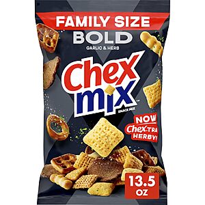 Chex Mix Bold Garlic and Herb Snack Mix, Family Size, Snacks, 13.5 oz~$2.97 After Coupon & S&S @ Amazon