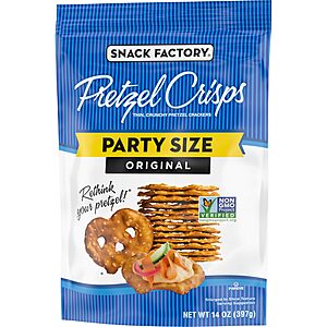 Snack Factory Original Pretzel Crisps, Non-GMO, 14 oz Party Size Bag
