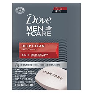 Dove Men+Care Men's Bar Soap Deep Clean 8 Bars More Moisturizing Than Bar Soap 3.75 oz~$9.67 After Coupon & S&S @ Amazon
