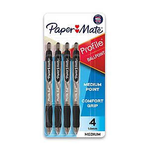 Paper Mate Profile Ballpoint Pen, Retractable, Medium 1 Mm, Black Ink, Translucent Black Barrel, 4/pack~$2.79 @ Amazon