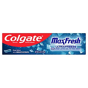 Colgate MaxFresh Cool Mint Toothpaste, Fresh Breath Toothpaste with Fluoride and Hundreds of Mini Breath Strips 6.3 oz~$2.39 After Coupon @ Amazon