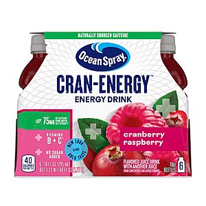 Ocean Spray&reg; Cran-Energy&trade; Cranberry Raspberry Juice Drinks, 10 Fl Oz Bottles, 6 Count (Pack of 1)~$3.30 @ Amazon