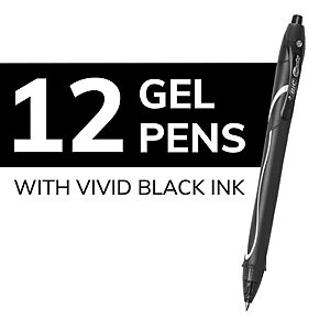 BIC Gelocity Quick Dry Black Gel Pens, Medium Point (0.7 mm) with Full Grip, 12-Count Pack in Black~$9.15 @ Amazon
