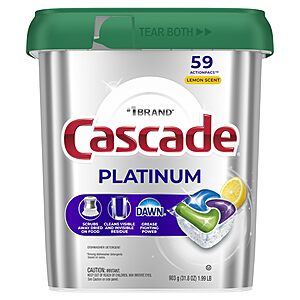 Cascade Platinum Dishwasher Pods, Dishwasher Detergent, Dish Detergent Soap, Lemon, 59 Count~$14.94 After Coupon & S&S @ Amazon