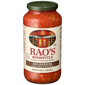 Rao's Homemade Bolognese Sauce 24 oz, Tomato Sauce, All Purpose, Keto Friendly Pasta Sauce, Premium Quality Tomatoes from Italy~$5.06 After Coupon & S&S @ Amazon