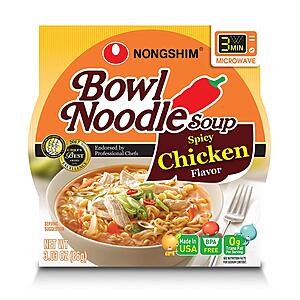 Nongshim Ramen Noodles, Gourmet Instant Ramen bowl, Premium Microwavable Noodle Soup, Spicy Chicken, 3.03 Ounce~$1.06 @ Amazon
