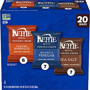 Kettle Brand Potato Chips Variety Pack, 1 Oz, 20 Ct~$8.56 After Coupon & S&S @ Amazon