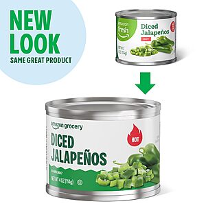 Amazon Grocery, Diced Jalape&ntilde;os, Hot, 4 Oz (Previously Amazon Fresh, Packaging May Vary)~$0.75 With S&S @ Amazon