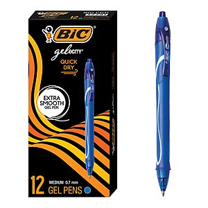BIC Gelocity Quick Dry Blue Gel Pens, Medium Point, 0.7 mm, 12-Count Pack | Full Grip Design, Smooth Writing Experience, Retractable Clip~$4.90 @ Amazon