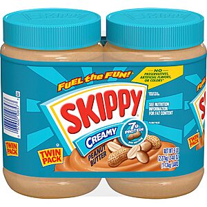 SKIPPY Creamy Peanut Butter Spread, 40 oz Jar of Peanut Butter (2 Pack) | Shelf-Stable~$9.04 With S&S @ Amazon