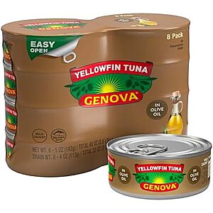 Genova Premium Yellowfin Tuna in Olive Oil, 5 Ounce Cans, 8-Pack &ndash; Nutrient Rich, High Protein Canned Tuna Fish~$14.16 With S&S @ Amazon