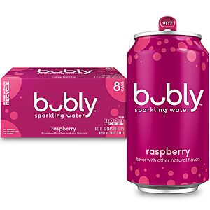 bubly Sparkling Water, Raspberry, 12 Fl Oz Cans (8 Pack) Zero Sugar, Zero Calories, Seltzer Water~$3.21 With S&S @ Amazon
