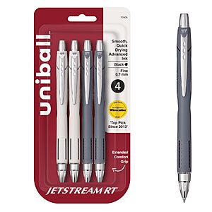 uniball&trade; Jetstream RT Ballpoint Pens, Black Ink, 0.7mm Fine Point, 4 Count | Retractable, Smooth Writing, Quick-Drying~$3.77 With S&S @ Amazon