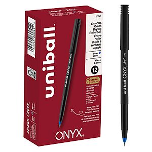 uniball&trade; Onyx Rollerball Pens, Micro Point (0.5mm), Blue~$5.65 With S&S @ Amazon