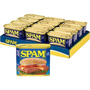 SPAM Classic Canned Meat, Protein Food, Shelf Stable Food, 12oz x12~$29.97 @ Amazon