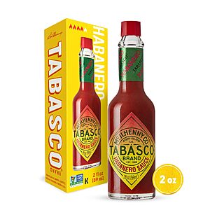 TABASCO&reg; Brand Habanero Sauce, Spicy & Fruity Habanero Hot Sauce, Glass Bottle, Jamaican-Style, Packed with Heat 2 Fl Oz (Pack of 1)~$2.28 With S&S @ Amazon