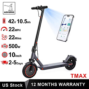 AOVOPRO TMAX 10inch Electric Scooter 500W 22MPH Adult APP Smart Scooter Shock-absorbing Anti-skid Folding Electric Scooter $168.95