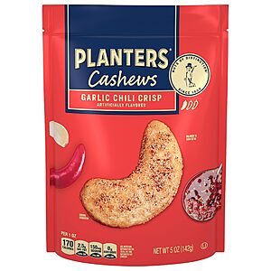PLANTERS Garlic Chili Crisp Cashews, Plant Based Protein, 5 Oz (1 Ct)~$3.01 With S&S @ Amazon