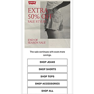Levi's End Of Season Sale Extra 50% Off Sale Styles