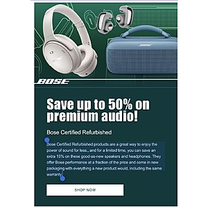 Bose Save up to 50% on premium audio! Bose Certified Refurbished