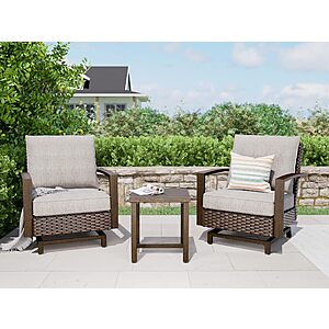 Grand patio Outdoor 3-Piece Aluminum Conversation Furniture Sofa Set Wicker Stationary Rockers with Wood Grain Finish and Coffee Table, Removable Olefin Cushion $159.99