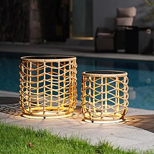 Solar Yard Boho Solar Nesting Tables with Built-in Lights - Set of 2, Weather-Resistant Wicker for Patio, Porch, Garden $119.99