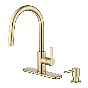 Better Homes & Gardens Single Handle Pull-Down Kitchen Faucet + Soap Dispenser (Brushed Brass) $25.80 + Free S&H w/ Walmart+ or on $35+