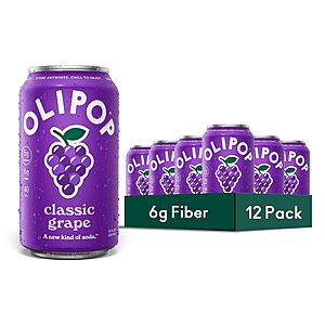 OLIPOP Prebiotic Soda Pop, Classic Grape, Pantry Pack Packed with Prebiotics, Fiber, and Botanicals, Gluten Free, GMO Free, 12oz (12-Cans) (Packaging May Vary