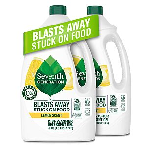2-Pack 70-Oz Seventh Generation Dishwasher Detergent Gel (Lemon) $9.74 w/ S&S + Free Shipping w/ Prime or on $35+