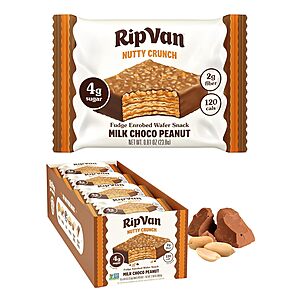 Rip Van Nutty Crunch Milk Choco Peanut Butter Wafer – Crispy Wafer Snack, Low Sugar, 120 Calories, Individually Wrapped - 16 Count