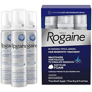 3-Pack 2.11-Oz Rogaine Men's 5% Minoxidil Topical Foam for Hair Regrowth (3-Month Supply) $29.98 w/ S&S + Free Shipping w/ Prime or on $35+