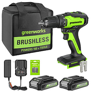 Greenworks 24V Brushless 1/2" 310 in/lbs Drill Kit w/ (2) 2ah Batteries & Charger, 8-Piece Bit Set, & Tool Bag $51 + Free Shipping