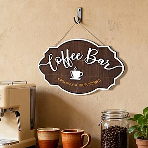 Woodamore Small Coffee Bar Sign For Wall - Vintage Coffee Sign Decor For Bar Accessories, Wood Farmhouse Cafe Signs Rustic Kitchen Decor