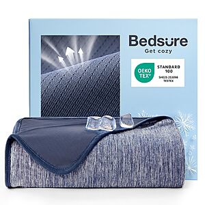 Bedsure Summer Cooling Navy Blue Throw Blanket for Hot Sleepers with Sports Mesh Design, Arc-Chill Q-Max 0.4 Lightweight Breathable Ice Cold Blanket Throws for Night Sweats, 50 x 70 Inches