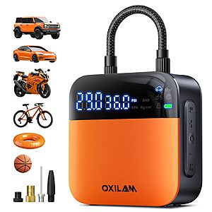 OXILAM C2 7800mAh Portable Tire Inflator Air Compressor w/ 12V Car Adapter, Digital Pressure Gauge & LED Light $10.99 + Free Shipping w/ Prime or on $35+