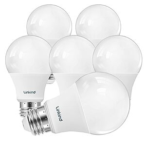 Linkind A19 LED Light Bulbs Dimmable, 60W Equivalent, Energy Efficient 9W, 3000K Warm White, 800 Lumens, E26 Standard Base, 120V, Lighting for Bedroom Living Room Home Office, 6 Packs