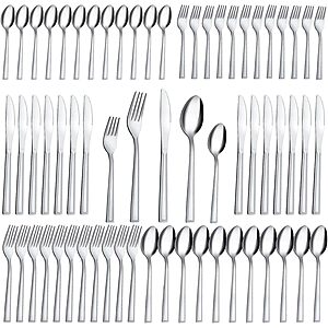 Hunnycook Silverware Set for 12-60PCS Stainless Steel Silverware Set, Include Fork Knife Spoon Set, Mirror Polished, Dishwasher Safe, Cutlery Set for Home Kitchen Restaurant