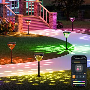 Linkind Smart Solar Pathway Lights SP6, in-App Pattern Switching Solar Lights Outdoor, USB&Solar Charging, Cool/Warm White/Color-Changing Landscape Lighting, Easter Decor for Yard, Patio, 1 Pack