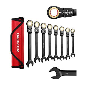 Prime Members: 8-Piece WORKPRO 72-Tooth Flex-Head Ratcheting Combination Wrench Set w/ Anti-Slip Design & Rolling Pouch (SAE) $29.99 + Free Shipping w/ Prime or on $35+