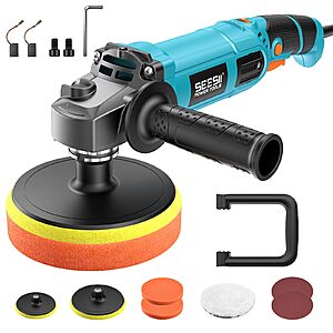 SEESII 1600W 6"/7" Corded Variable Speed Rotary Car Buffer Polisher w/ Detachable Handles, Various Pads & Accessories $29.99 + Free Shipping w/ Prime or on $35+