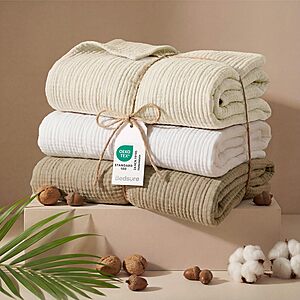 Bedsure 100% Cotton Muslin Blankets for Adults Large Throw 50x70 Inches - 4-Layer Breathable and Lightweight, Soft Boho Gauze Muslin Cotton Blanket for Couch Decor Travel Summer, Linen Beige