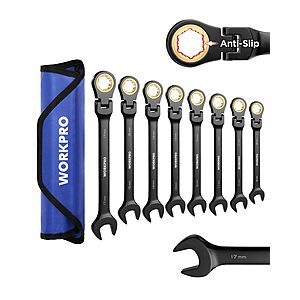 8-Piece WORKPRO 72-Tooth Flex-Head Ratcheting Combination Wrench Set w/ Anti-Slip Design & Rolling Pouch (Metric) $29.99 + Free Shipping w/ Prime or on $35+