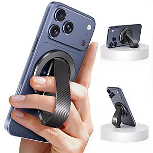 SINCEHOLY MagSafe Magnetic Phone Grip w/ 360&deg; Rotating Dual-Axis Kickstand & Silicone Finger Strap (Black) $6.99 + Free Shipping w/ Prime or on $35+