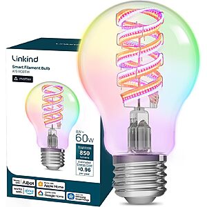 Linkind Matter A19 Smart LED Edison Light Bulb w/ 16M Colors, Tunable White, Music Sync $12.99 + Free Shipping w/ Prime or on $35+