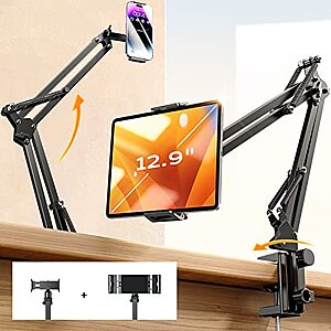 LISEN Tablet Desk Stand Mount w/ Dual Clamps for 4-13" Tablets & Devices (Black) $14.98 + Free Shipping w/ Prime or on $35+