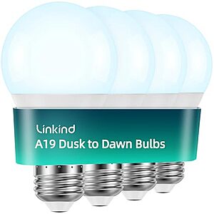 4-Count Linkind Outdoor A19 Dusk-to-Dawn LED Light Bulbs w/ Automatic On/Off Sensor (5000K Daylight) $7.49 + Free Shipping w/ Prime or on $35+