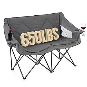 ARROWHEAD OUTDOOR Portable Folding Double Camping Loveseat Chair w/ Cup & Wine Glass Holders + Carry Bag (Select Colors) $39.99 + Free Shipping