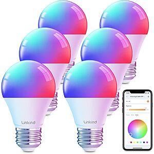 6-Count Linkind Smart Color-Changing A19 E26 Wi-Fi LED Light Bulbs (800 Lumens, Alexa/Google Assistant) $19.99 ($3.33 each) + Free Shipping w/ Prime or on $35+